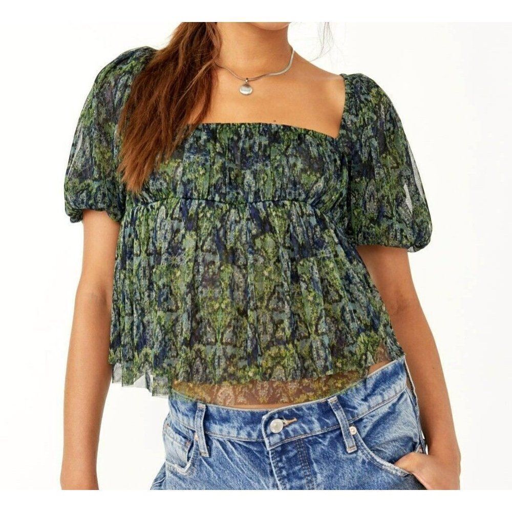 NWT - Free People Women's - XL - Penelope Top Deep Sea Combo Green - Picture 2 of 12